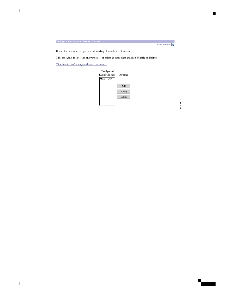 Configured event classes, Add/modify/delete, Reminder | Cisco VPN 3002 User Manual | Page 105 / 282
