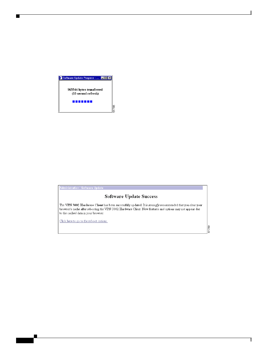 Software update progress, Software update success, Software update error | Cisco VPN 3002 User Manual | Page 130 / 282