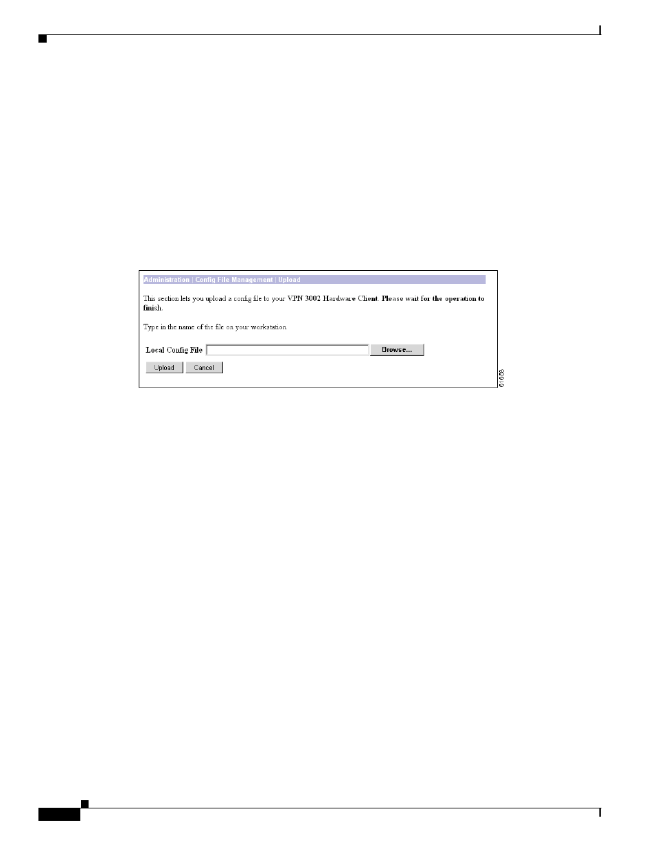 Local config file/browse, Upload/cancel, File upload progress | Cisco VPN 3002 User Manual | Page 140 / 282