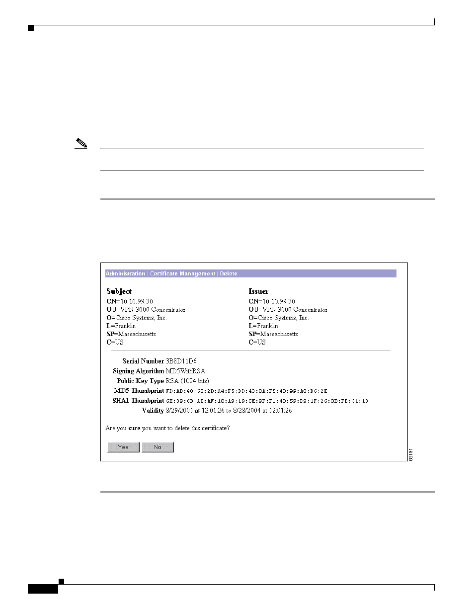 Deleting digital certificates | Cisco VPN 3002 User Manual | Page 156 / 282