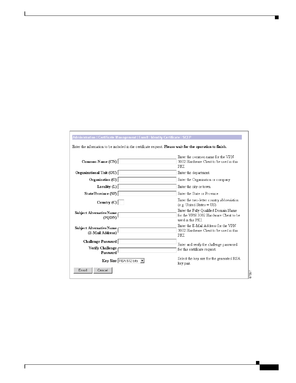 Go to certificate installation, Fields | Cisco VPN 3002 User Manual | Page 167 / 282