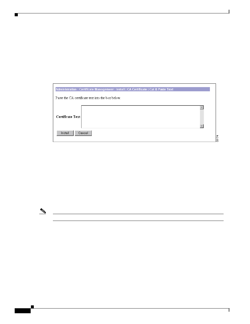 Certificate text, Password, Install / cancel | Figure 12-45 | Cisco VPN 3002 User Manual | Page 174 / 282
