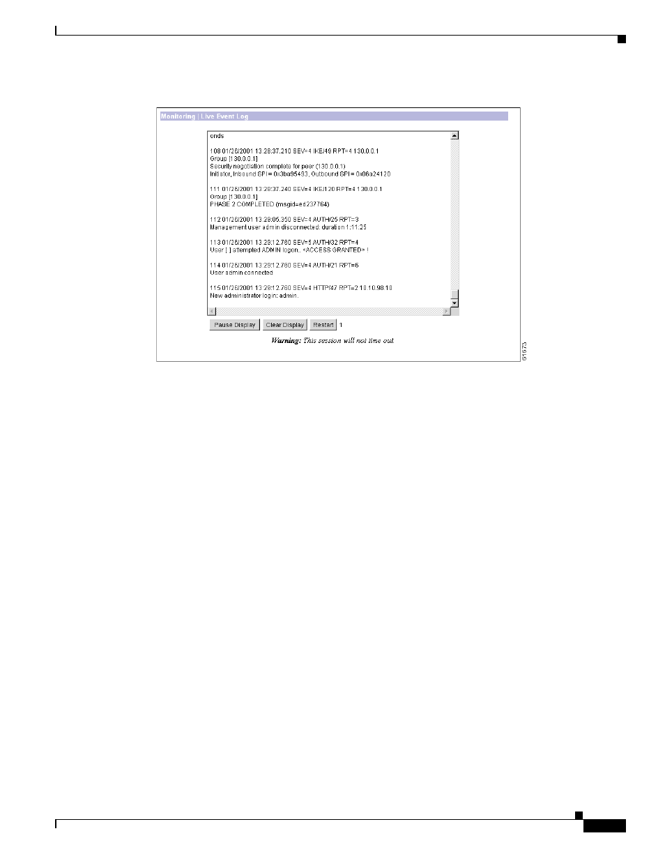 Pause display/resume display, Clear display, Restart | Timer | Cisco VPN 3002 User Manual | Page 195 / 282