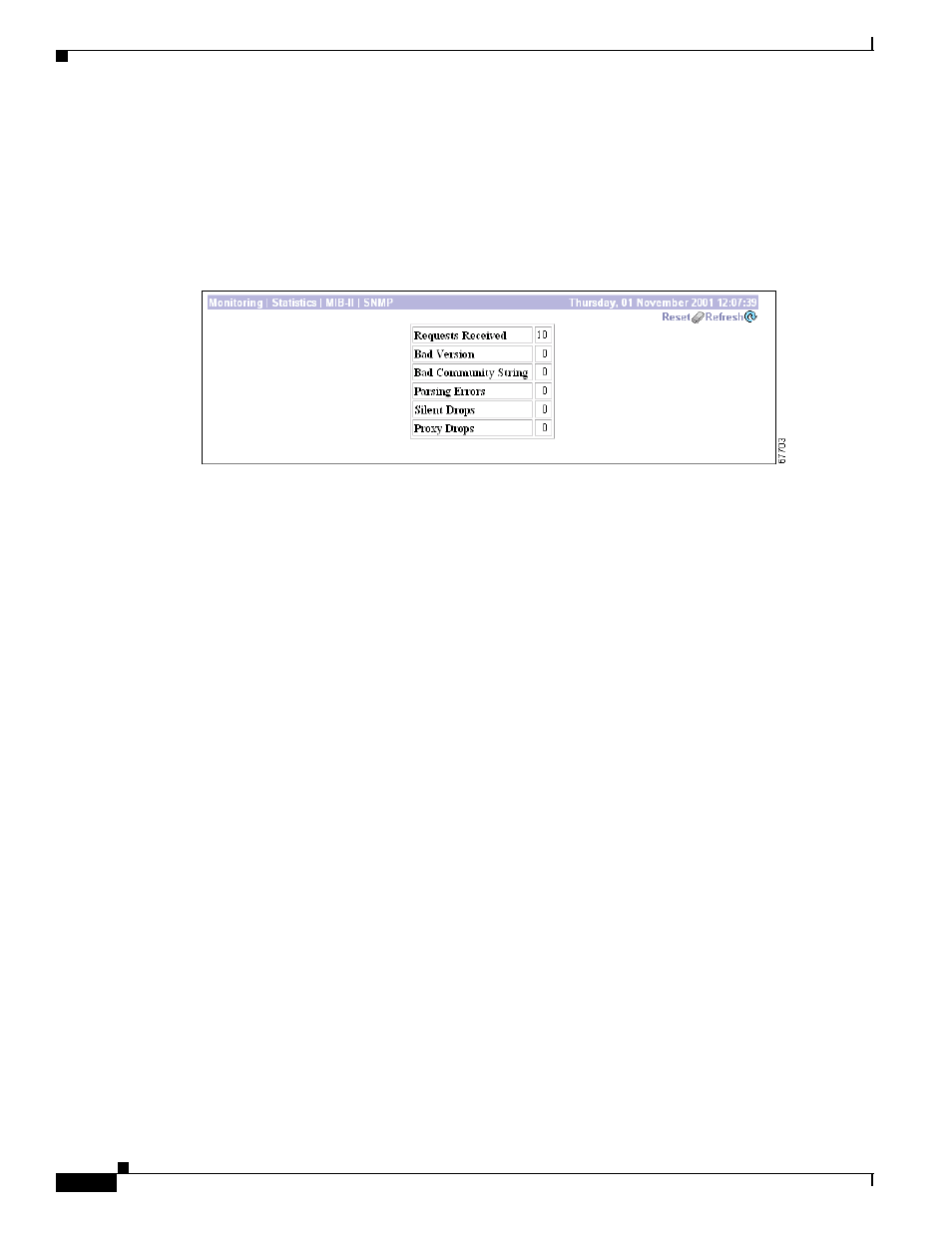 Monitoring | statistics | mib-ii | snmp, Reset, Restore | Refresh, Requests received, Bad version | Cisco VPN 3002 User Manual | Page 244 / 282