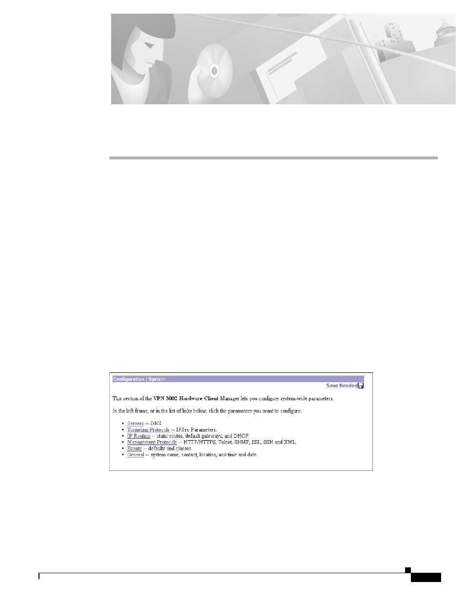 System configuration, Configuration | system | Cisco VPN 3002 User Manual | Page 55 / 282
