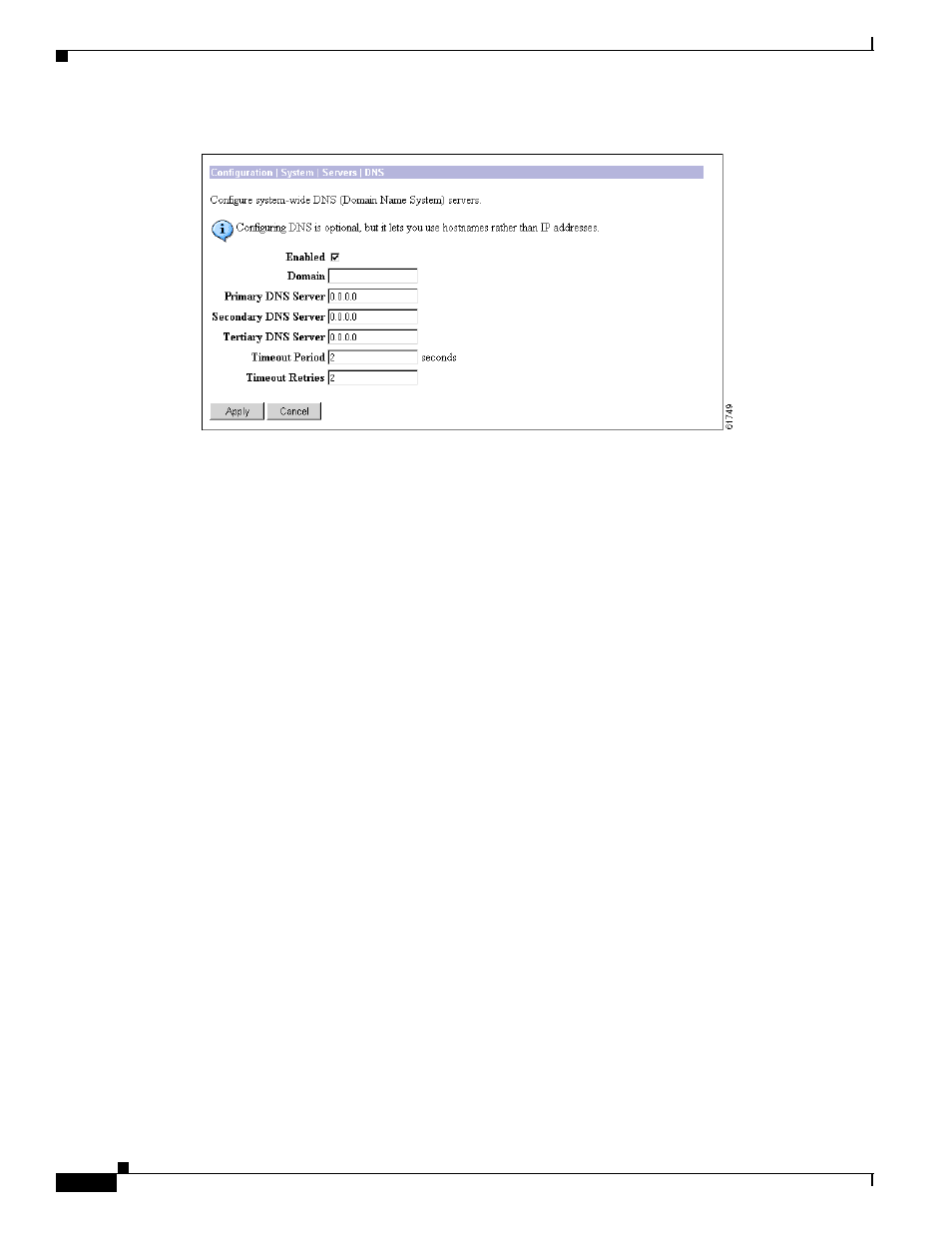 Enabled, Domain, Primary dns server | Secondary dns server, Tertiary dns server | Cisco VPN 3002 User Manual | Page 58 / 282