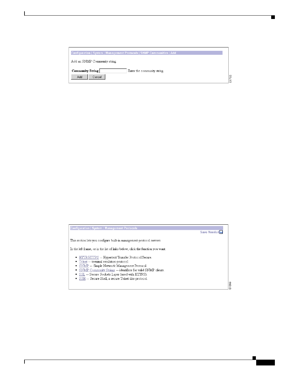 Community string, Add or apply / cancel, Reminder | Cisco VPN 3002 User Manual | Page 87 / 282