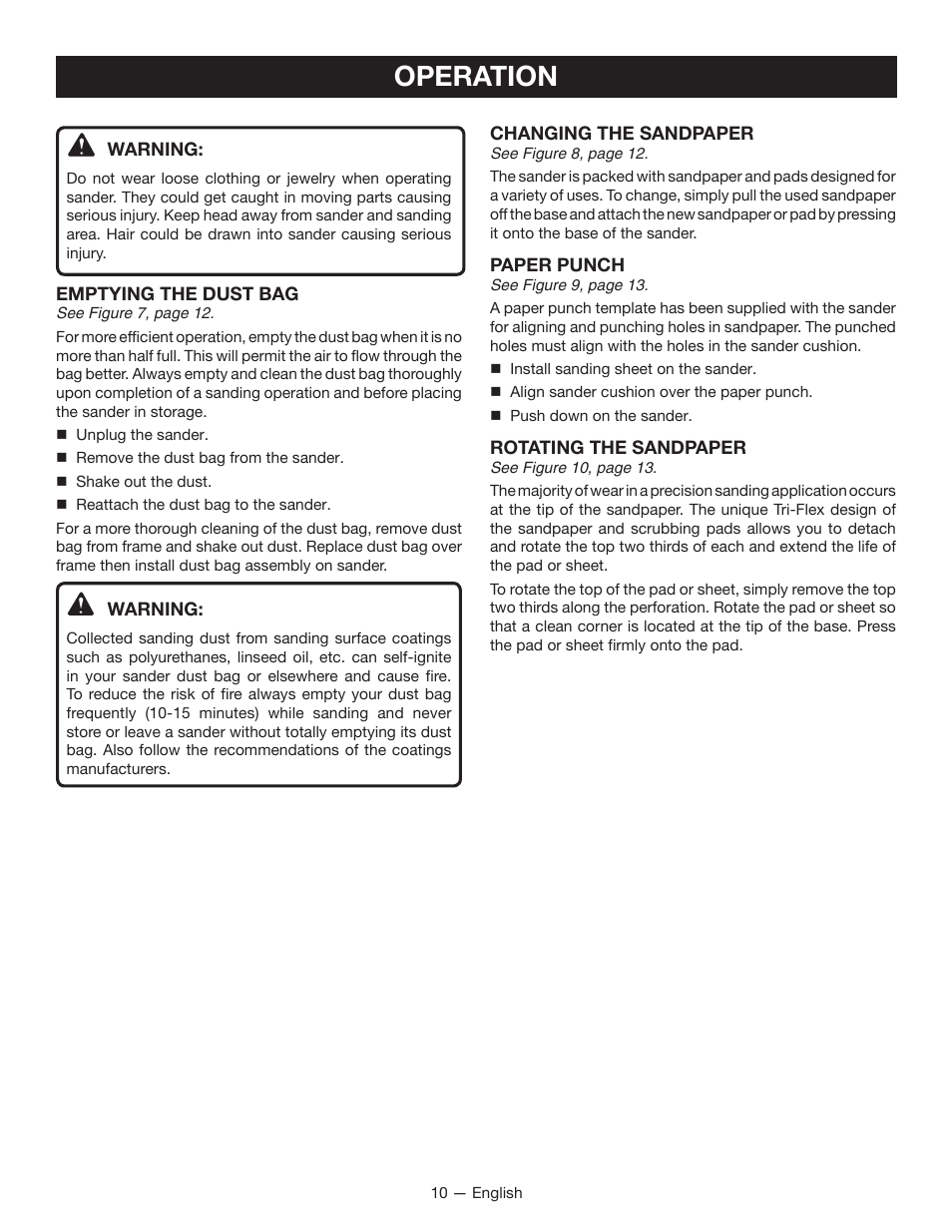 Operation | Ryobi CFS1501 User Manual | Page 10 / 36