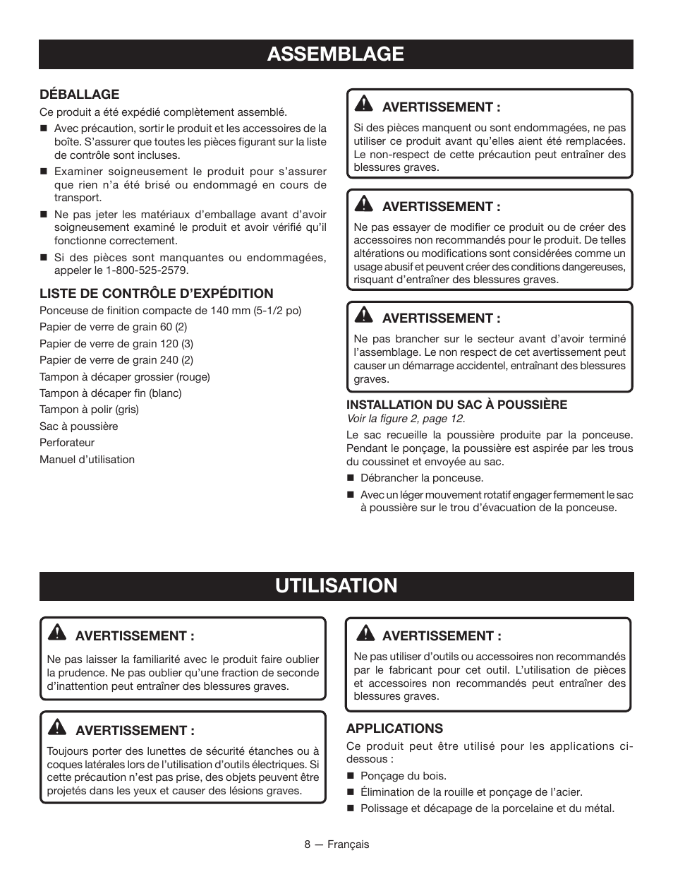 Assemblage, Utilisation | Ryobi CFS1501 User Manual | Page 18 / 36