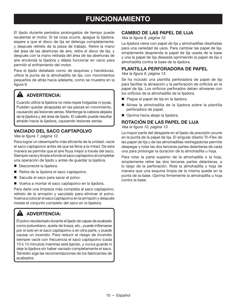 Funcionamiento | Ryobi CFS1501 User Manual | Page 30 / 36