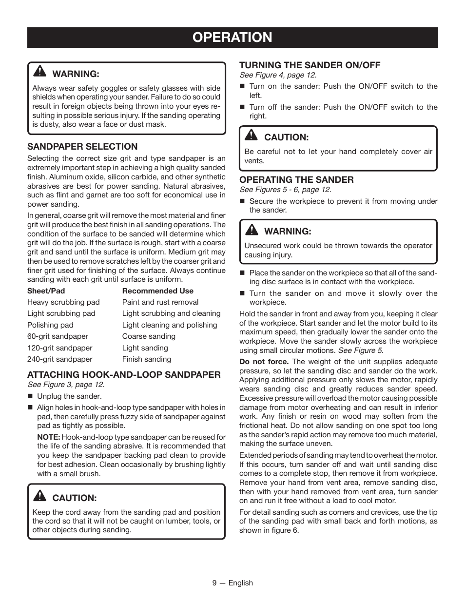 Operation | Ryobi CFS1501 User Manual | Page 9 / 36