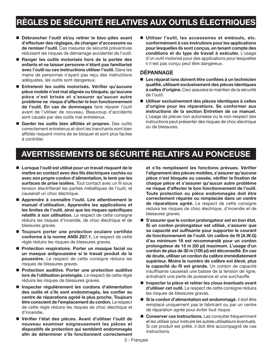 Avertissements de sécurité relatifs au ponceuse | Ryobi CFS1503 User Manual | Page 11 / 28