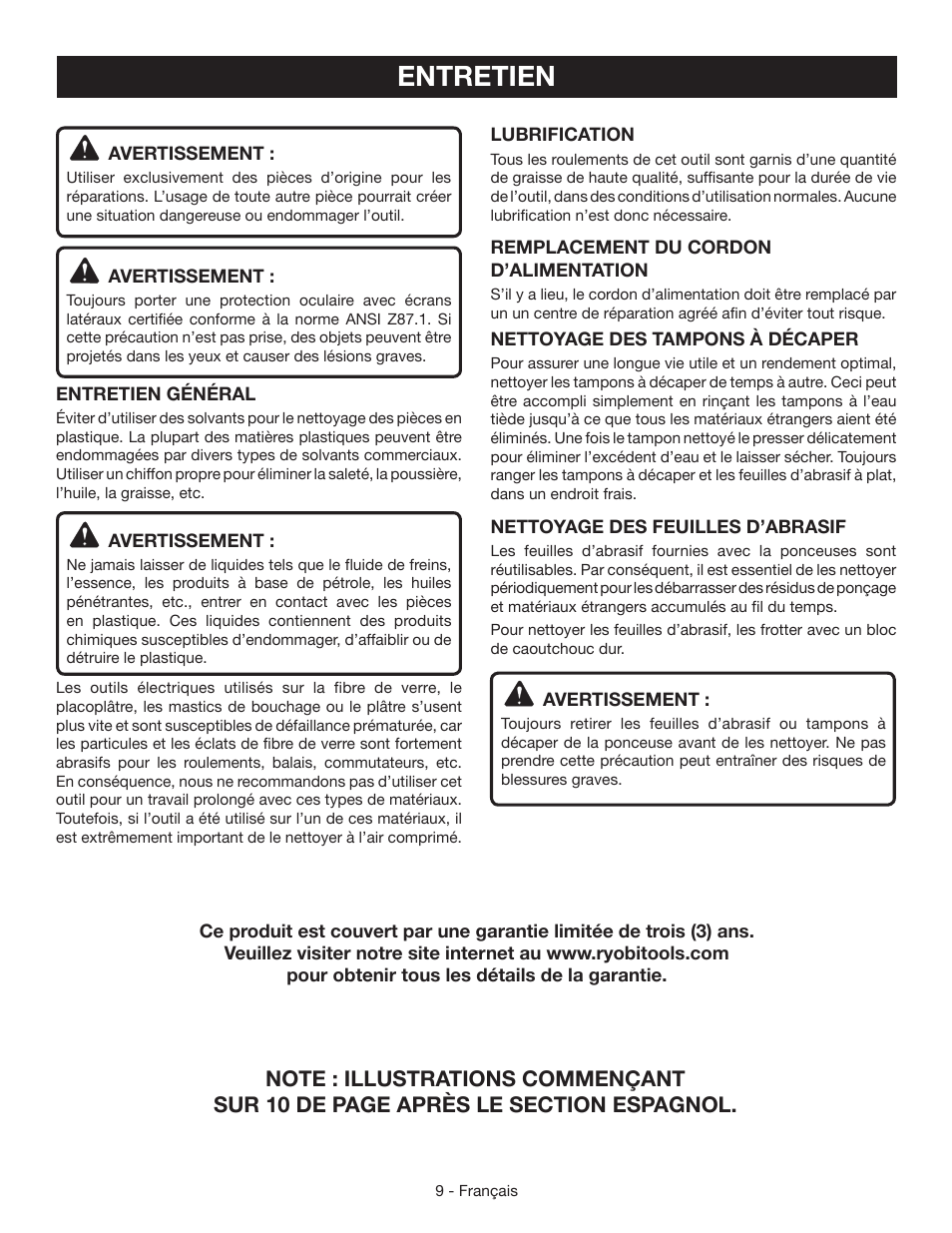 Entretien | Ryobi CFS1503 User Manual | Page 17 / 28