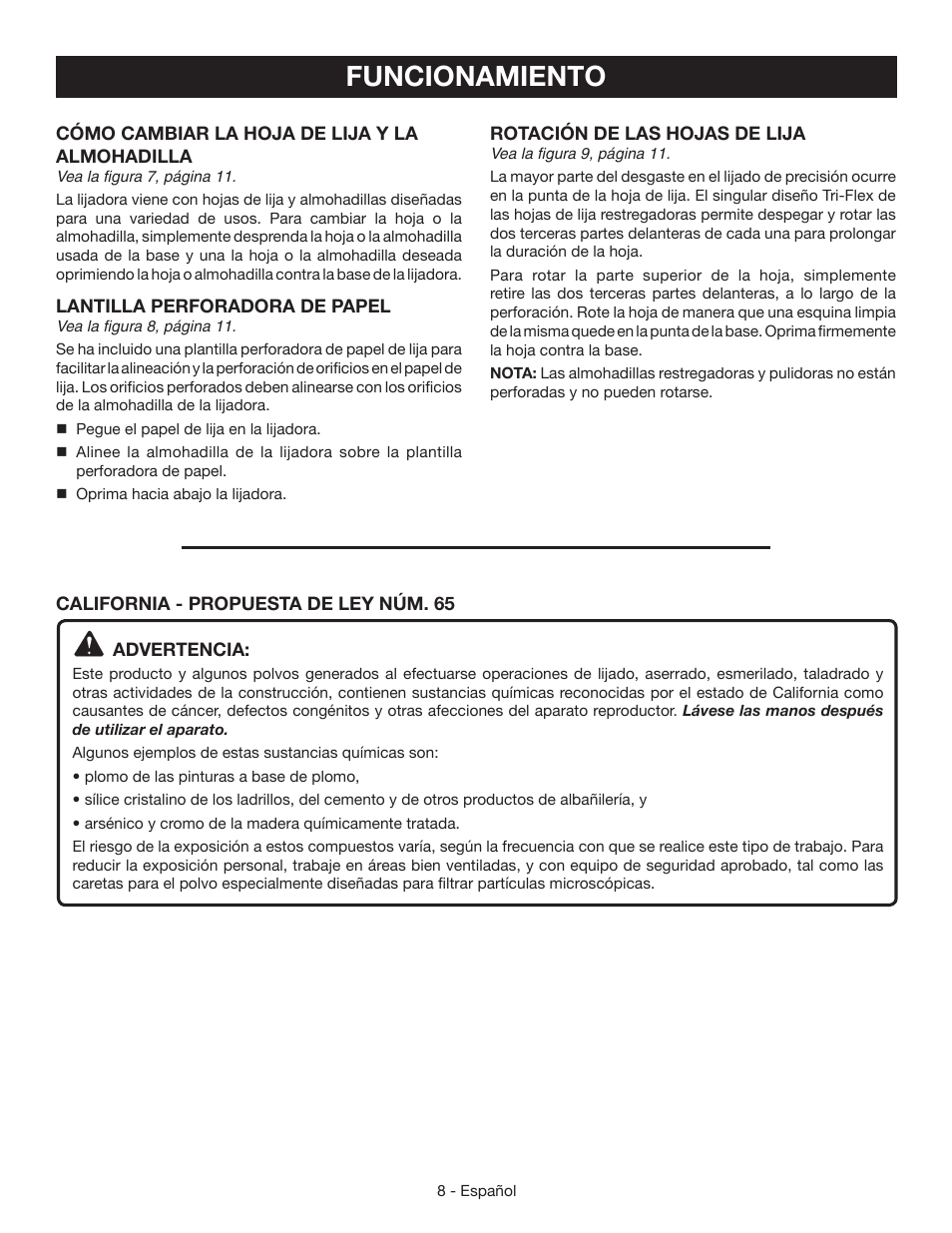 Funcionamiento | Ryobi CFS1503 User Manual | Page 24 / 28