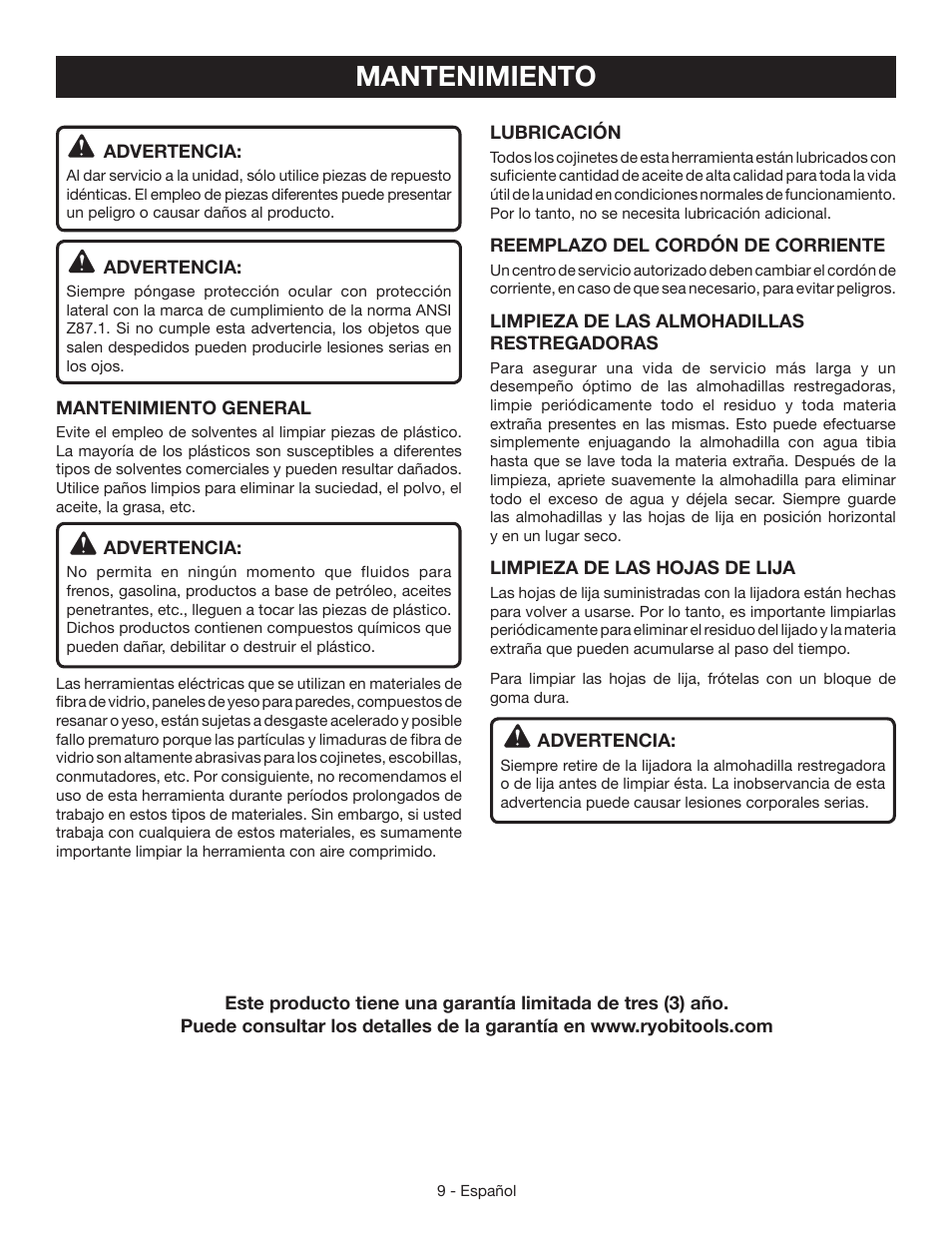 Mantenimiento | Ryobi CFS1503 User Manual | Page 25 / 28