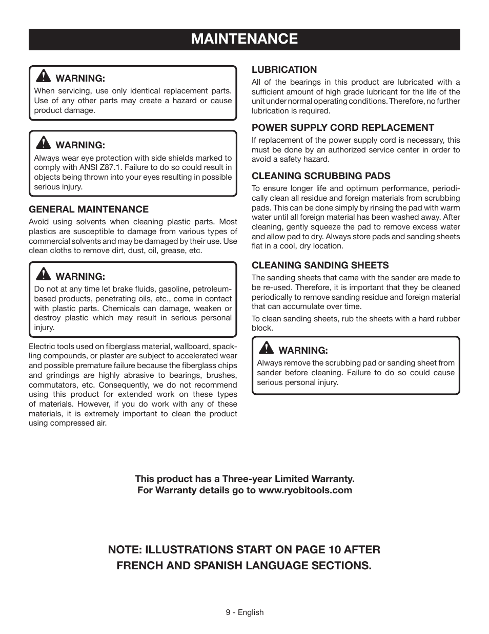 Maintenance | Ryobi CFS1503 User Manual | Page 9 / 28