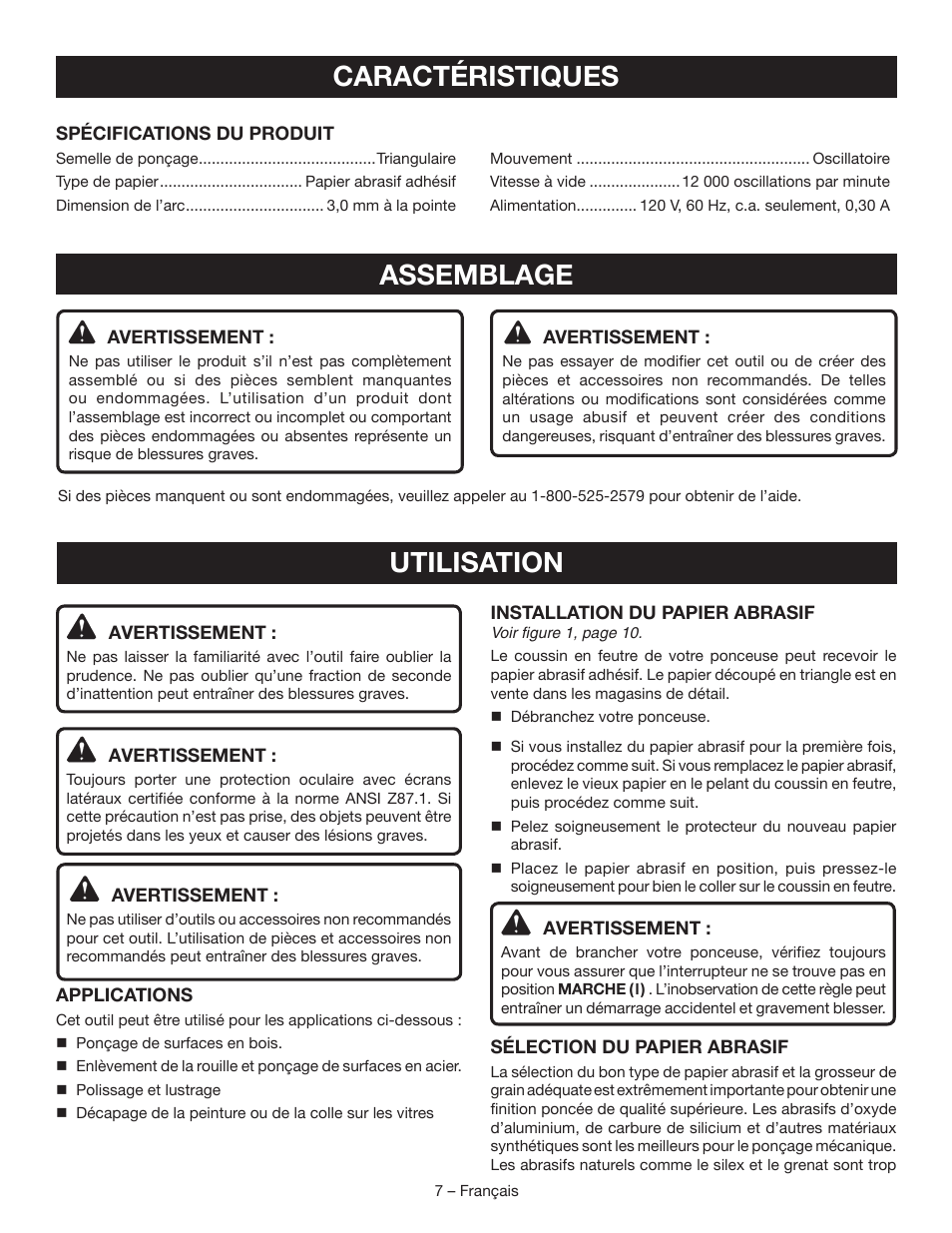 Caractéristiques, Assemblage, Utilisation | Ryobi DS11008 User Manual | Page 15 / 28