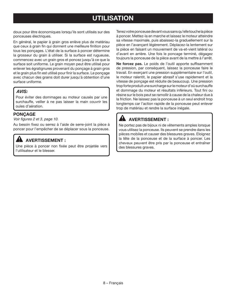 Utilisation | Ryobi DS11008 User Manual | Page 16 / 28