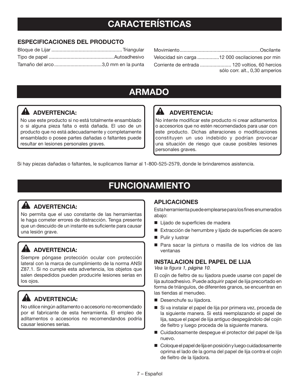 Características, Armado, Funcionamiento | Ryobi DS11008 User Manual | Page 23 / 28