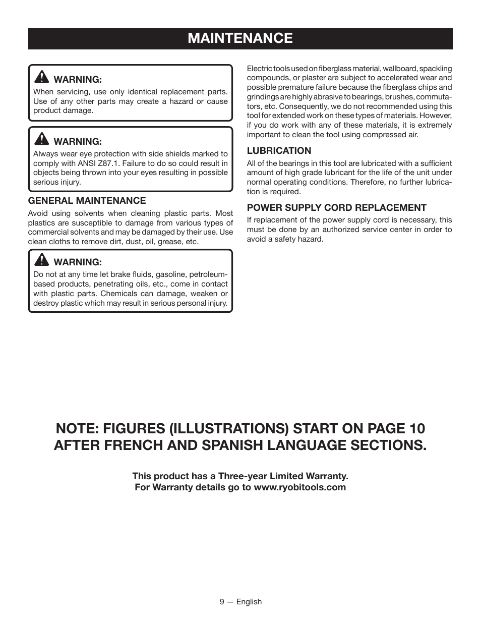 Maintenance | Ryobi DS11008 User Manual | Page 9 / 28