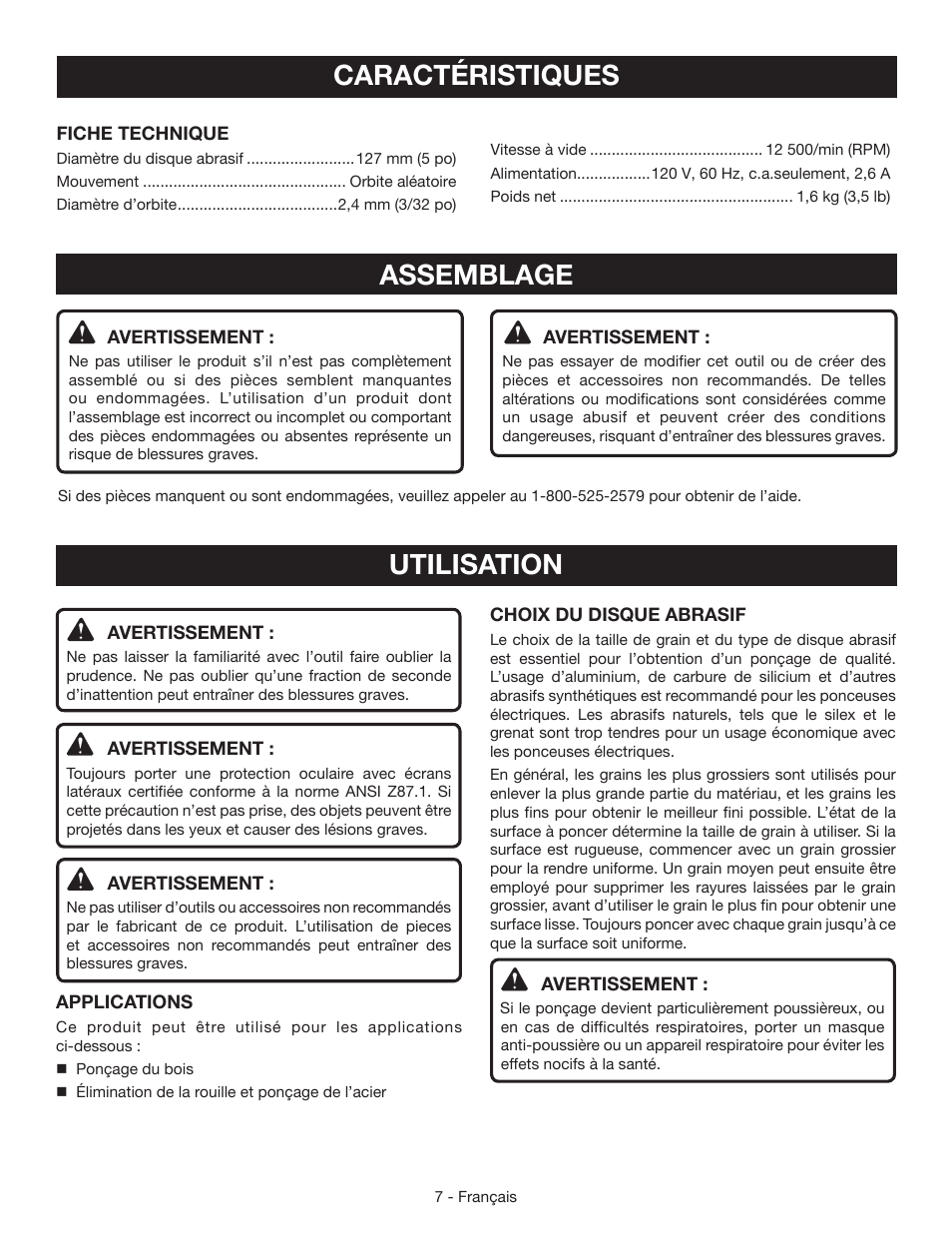 Caractéristiques, Assemblage, Utilisation | Ryobi RS290 User Manual | Page 15 / 28