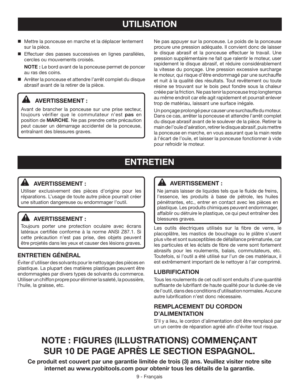 Utilisation, Entretien | Ryobi RS290 User Manual | Page 17 / 28