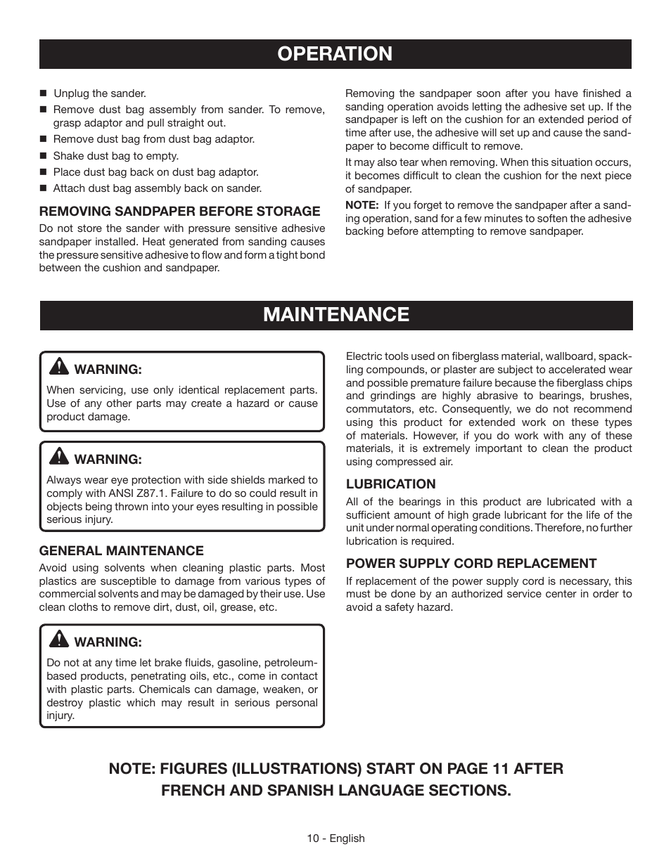Operation, Maintenance | Ryobi S630D User Manual | Page 10 / 32