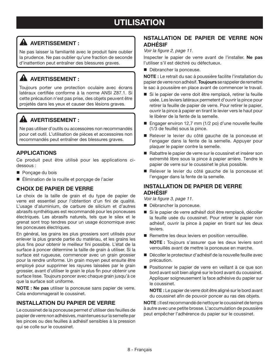 Utilisation | Ryobi S630D User Manual | Page 17 / 32