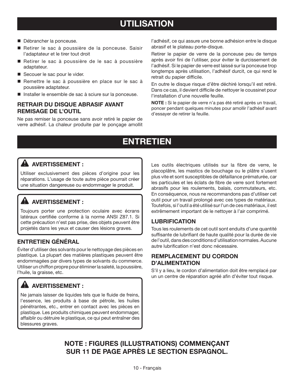 Utilisation, Entretien | Ryobi S630D User Manual | Page 19 / 32