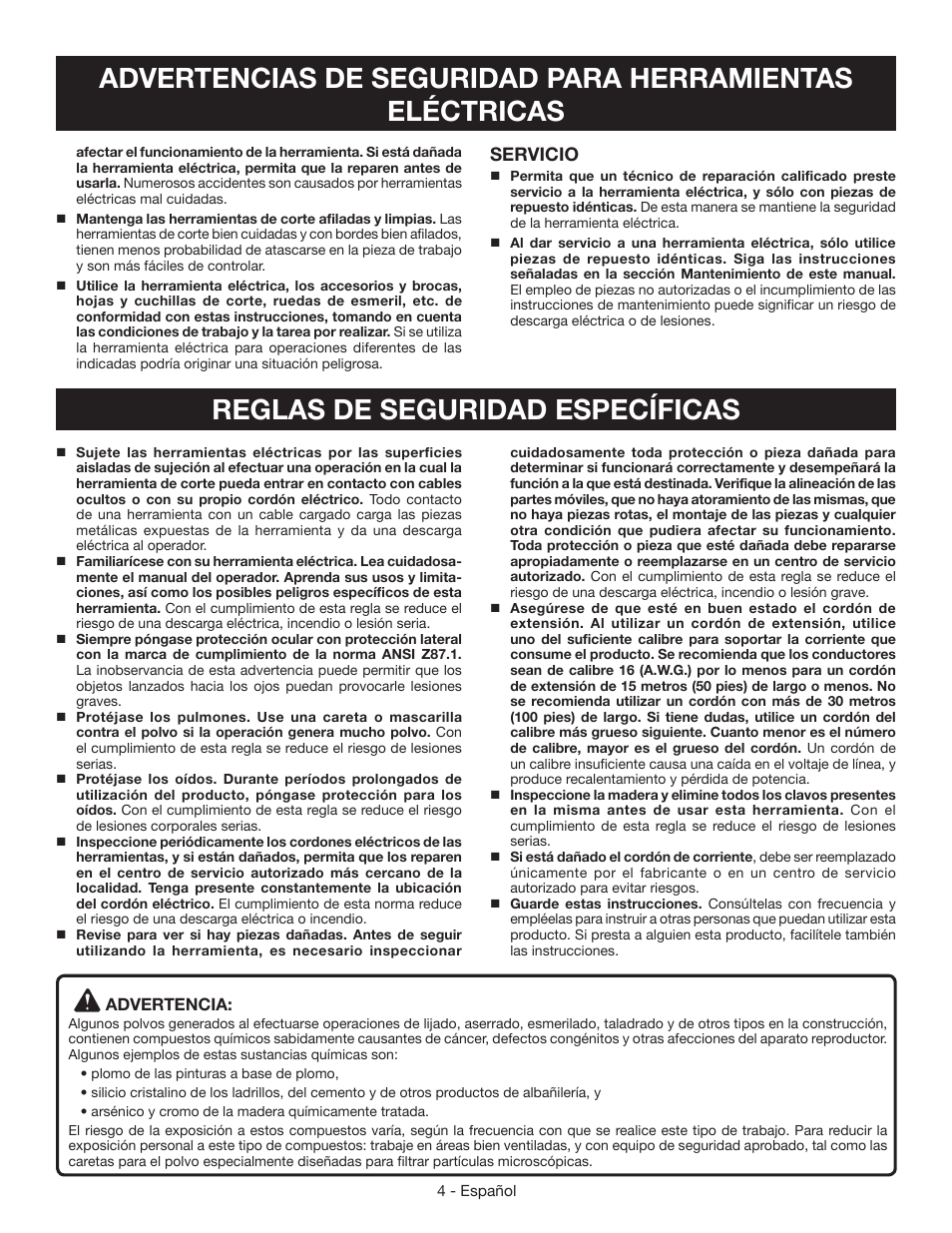 Servicio | Ryobi S630D User Manual | Page 22 / 32