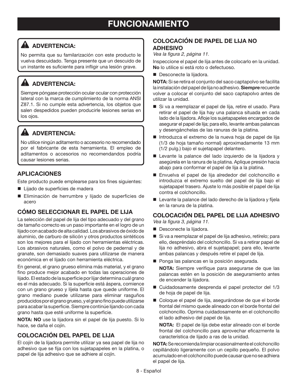 Funcionamiento | Ryobi S630D User Manual | Page 26 / 32