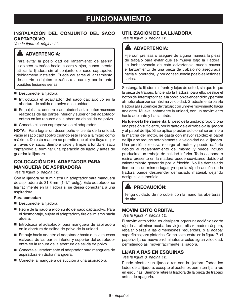 Funcionamiento | Ryobi S630D User Manual | Page 27 / 32