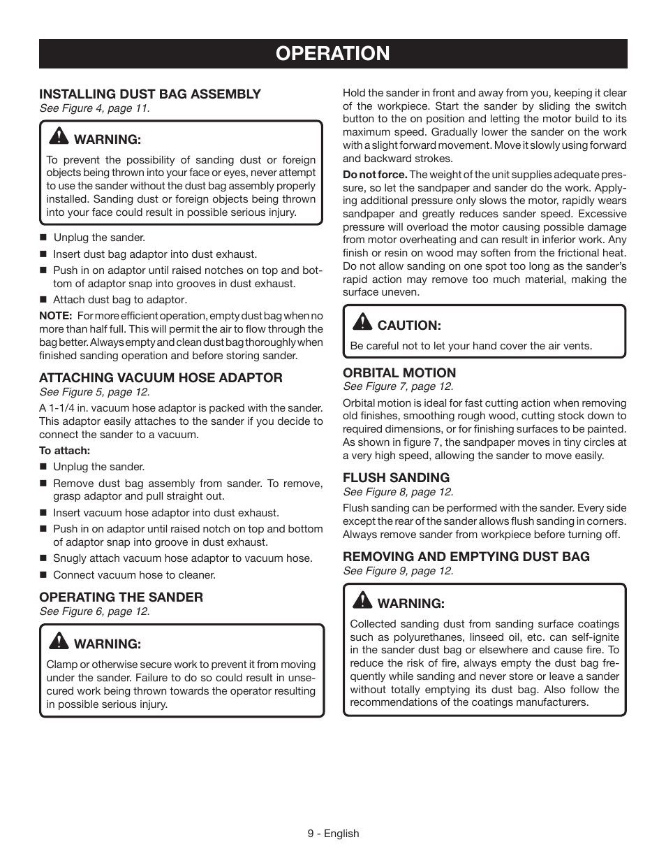 Operation | Ryobi S630D User Manual | Page 9 / 32