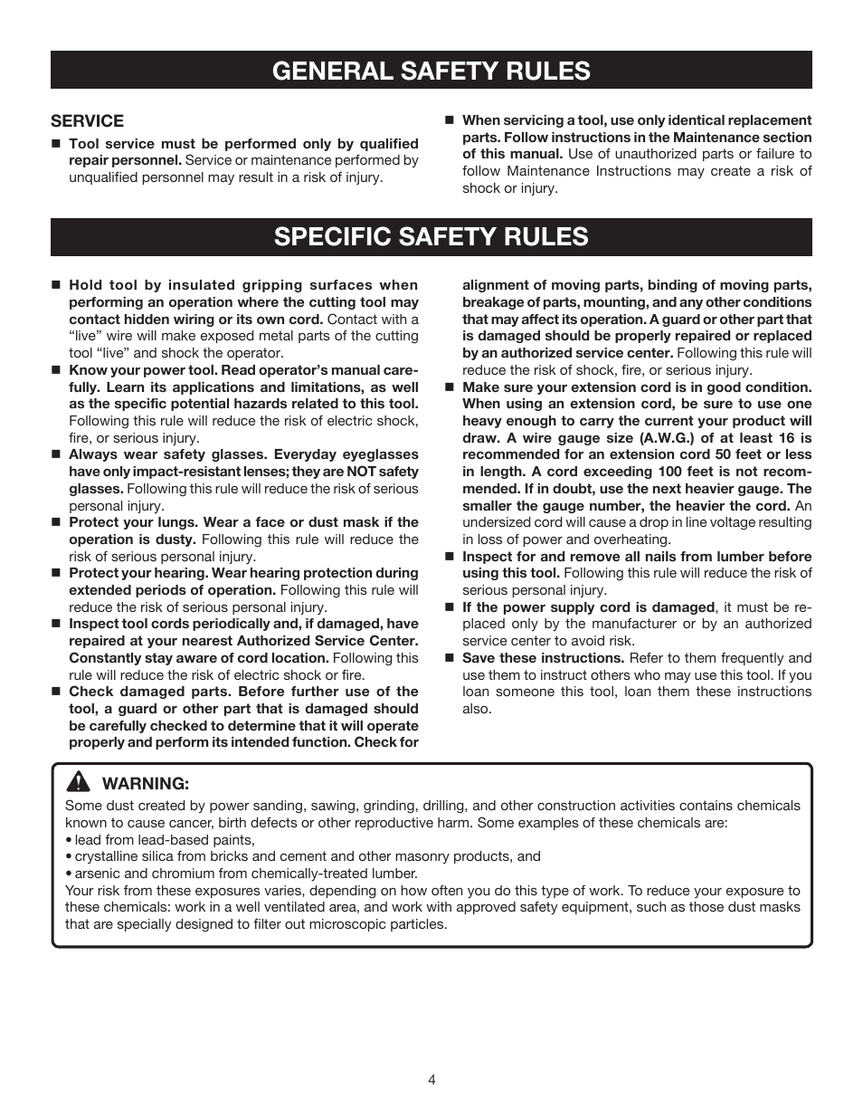 General safety rules specific safety rules | Ryobi S651D User Manual | Page 4 / 14