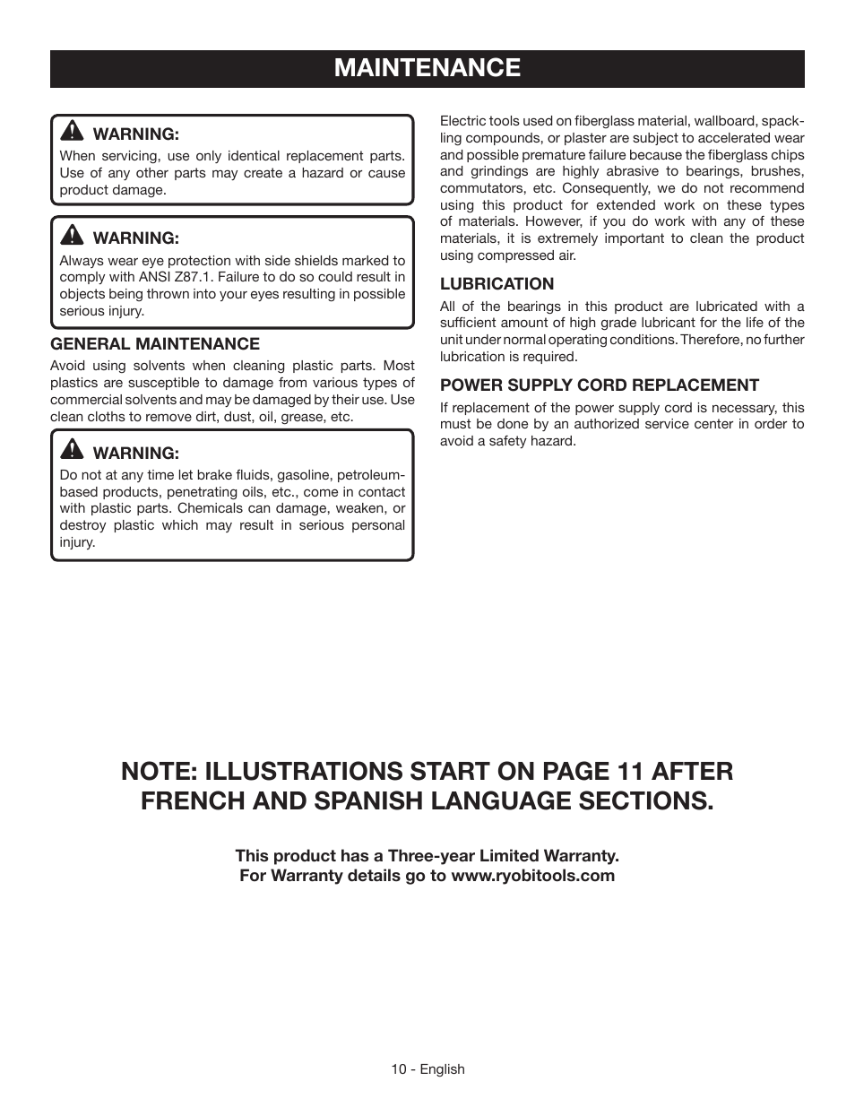 Maintenance | Ryobi S652D User Manual | Page 10 / 32