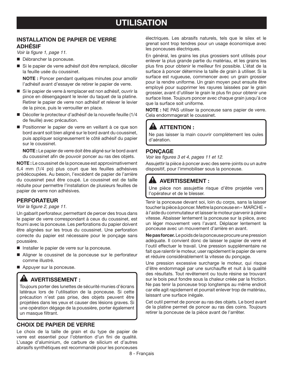 Utilisation | Ryobi S652D User Manual | Page 17 / 32