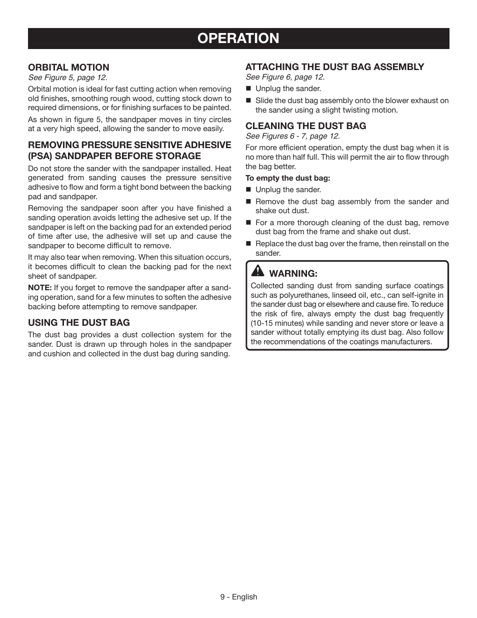 Operation | Ryobi S652D User Manual | Page 9 / 32