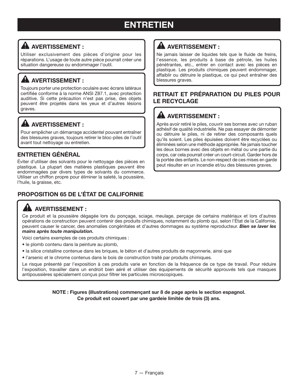 Entretien | Ryobi P400 User Manual | Page 13 / 24