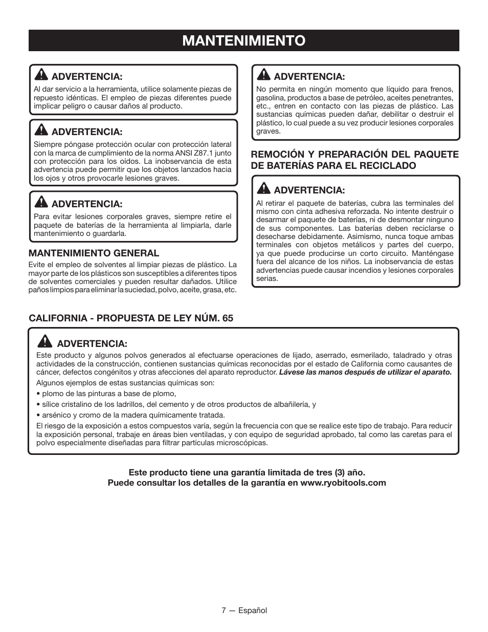 Mantenimiento | Ryobi P400 User Manual | Page 19 / 24