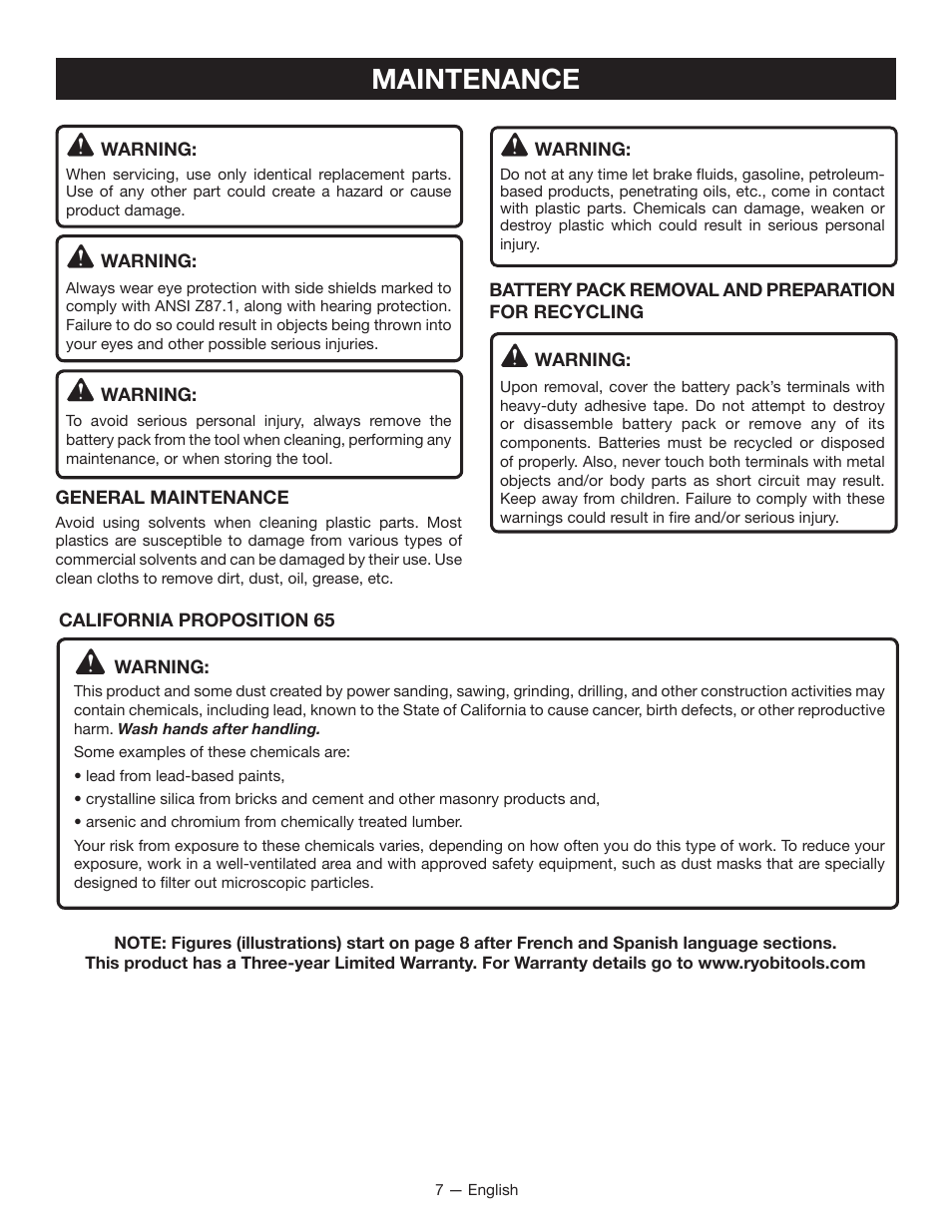 Maintenance | Ryobi P400 User Manual | Page 7 / 24