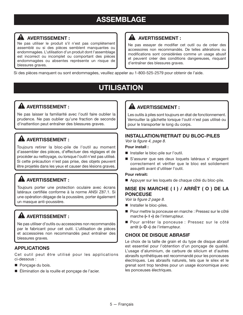 Assemblage, Utilisation | Ryobi P410 User Manual | Page 10 / 20