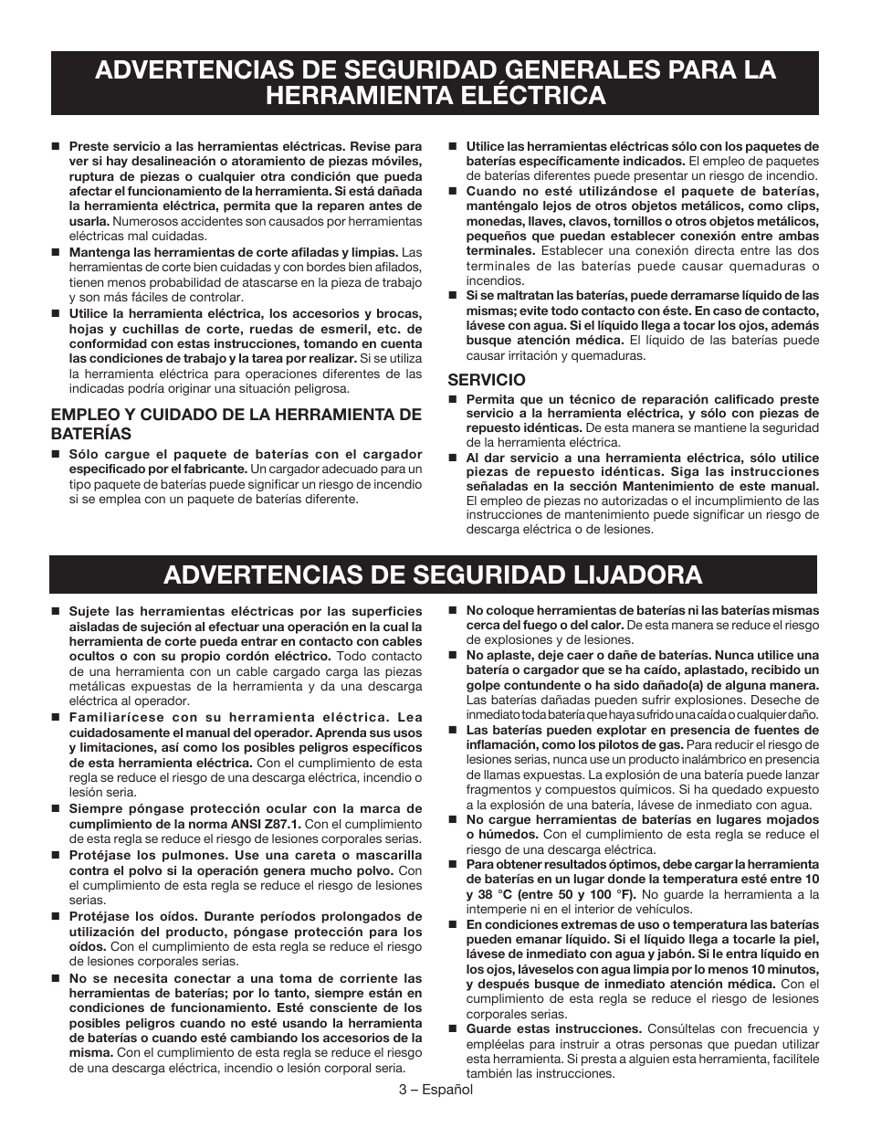 Advertencias de seguridad lijadora | Ryobi P410 User Manual | Page 14 / 20