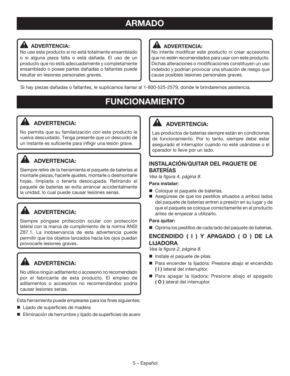 Armado, Funcionamiento | Ryobi P410 User Manual | Page 16 / 20