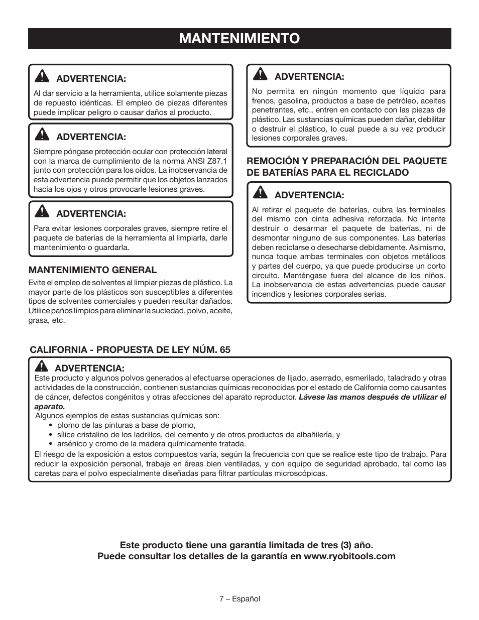 Mantenimiento | Ryobi P410 User Manual | Page 18 / 20