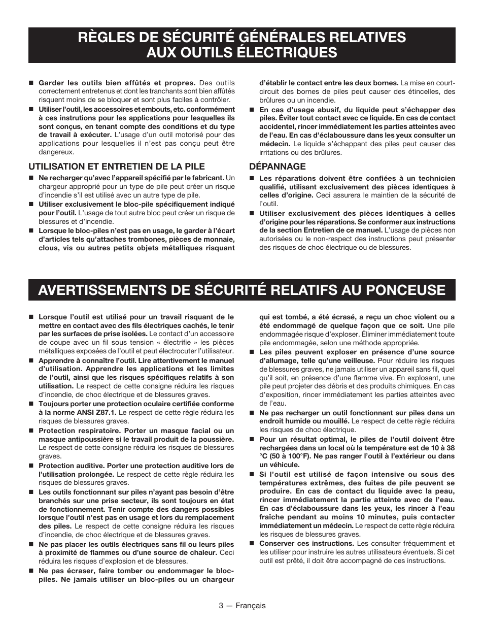 Avertissements de sécurité relatifs au ponceuse | Ryobi P410 User Manual | Page 8 / 20