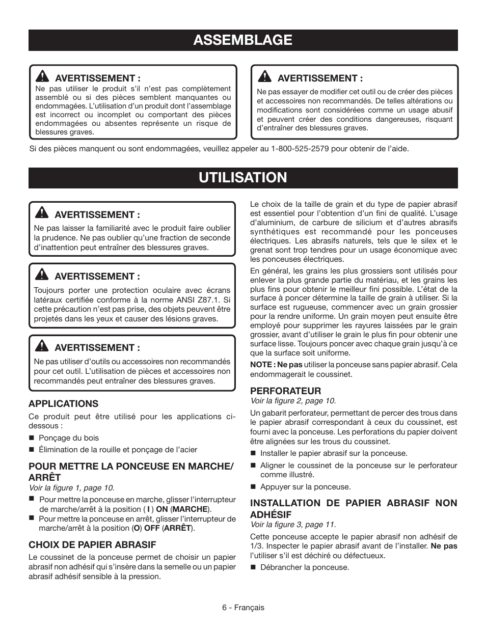 Assemblage, Utilisation | Ryobi S631D User Manual | Page 14 / 28