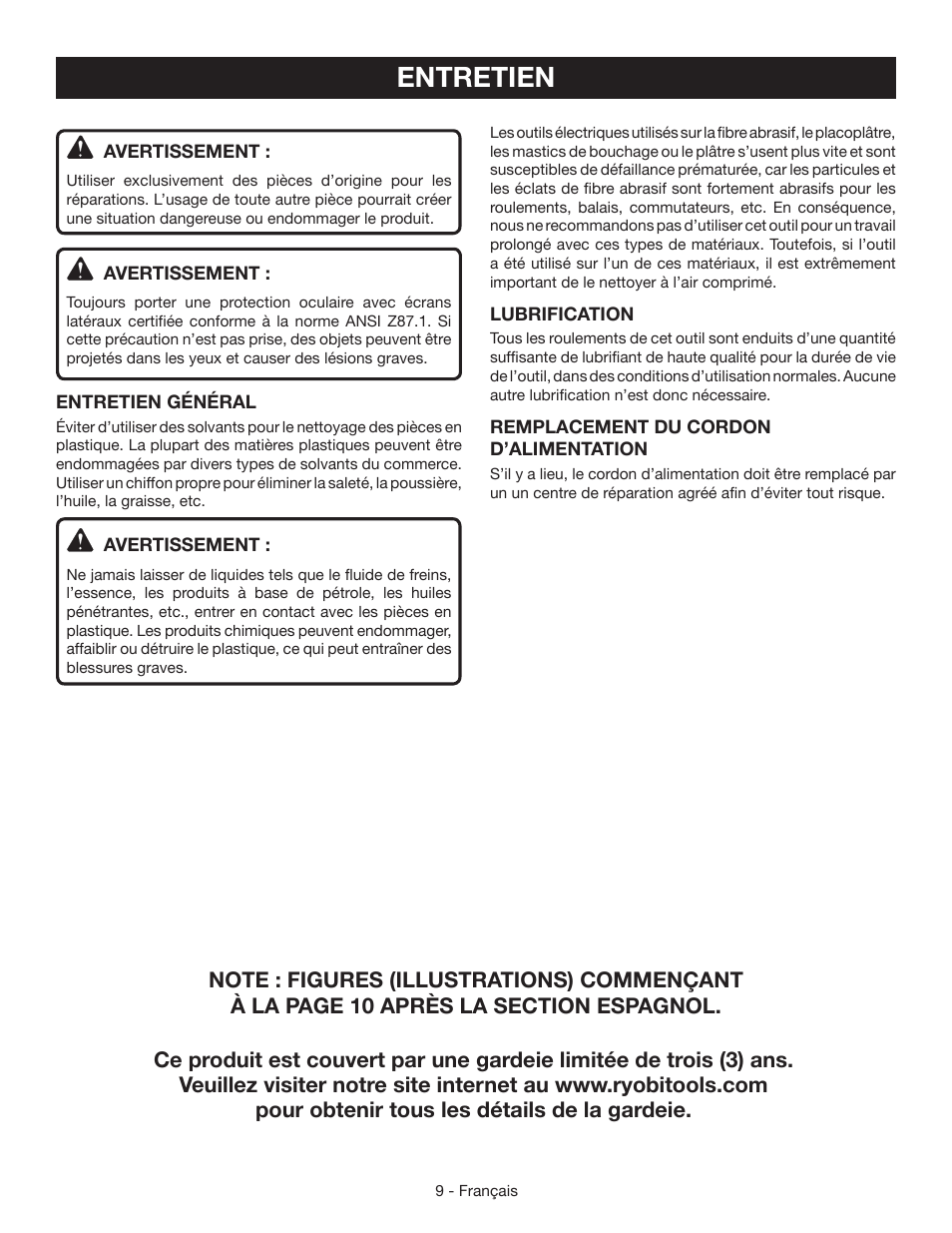 Entretien | Ryobi S631D User Manual | Page 17 / 28