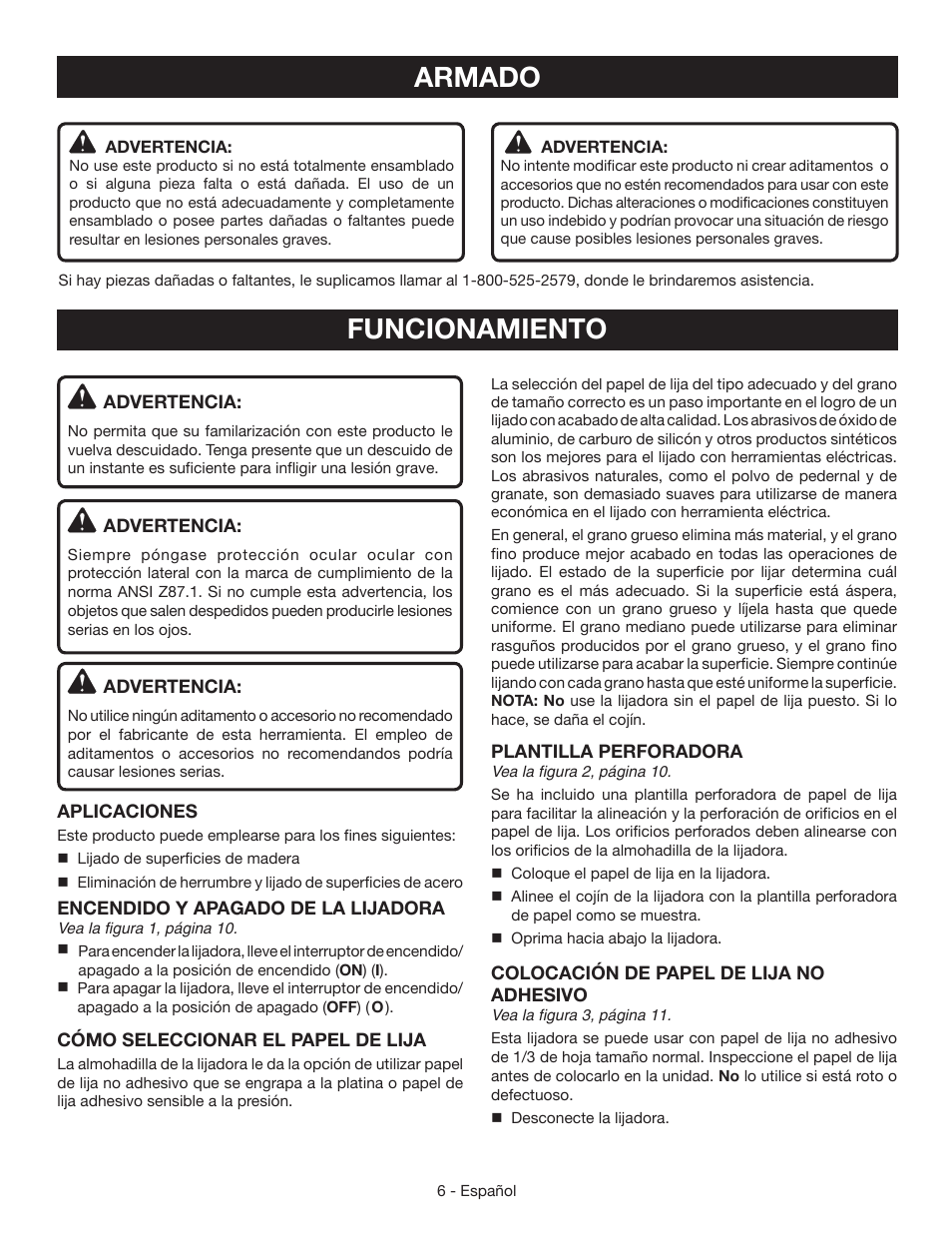 Armado, Funcionamiento | Ryobi S631D User Manual | Page 22 / 28