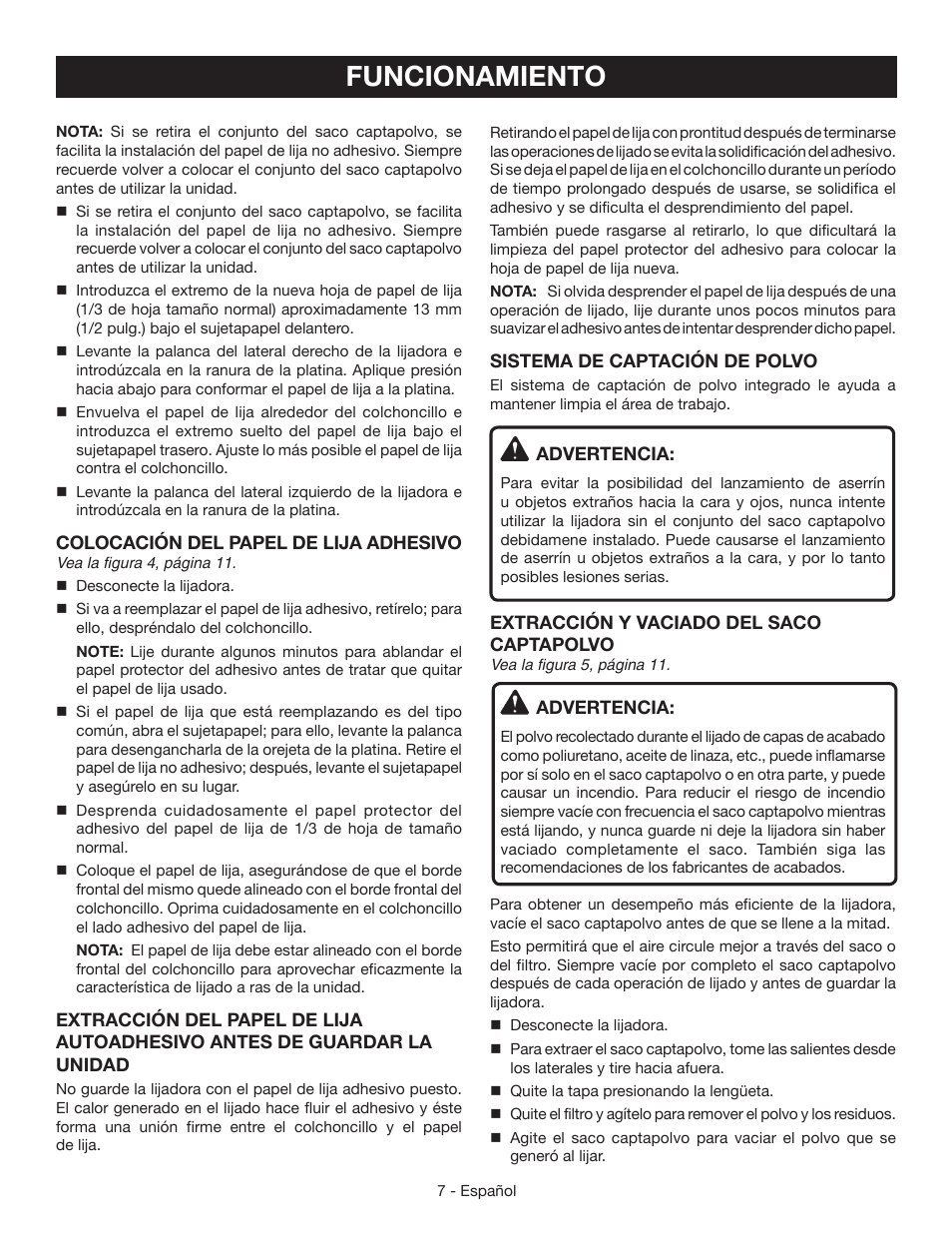 Funcionamiento | Ryobi S631D User Manual | Page 23 / 28