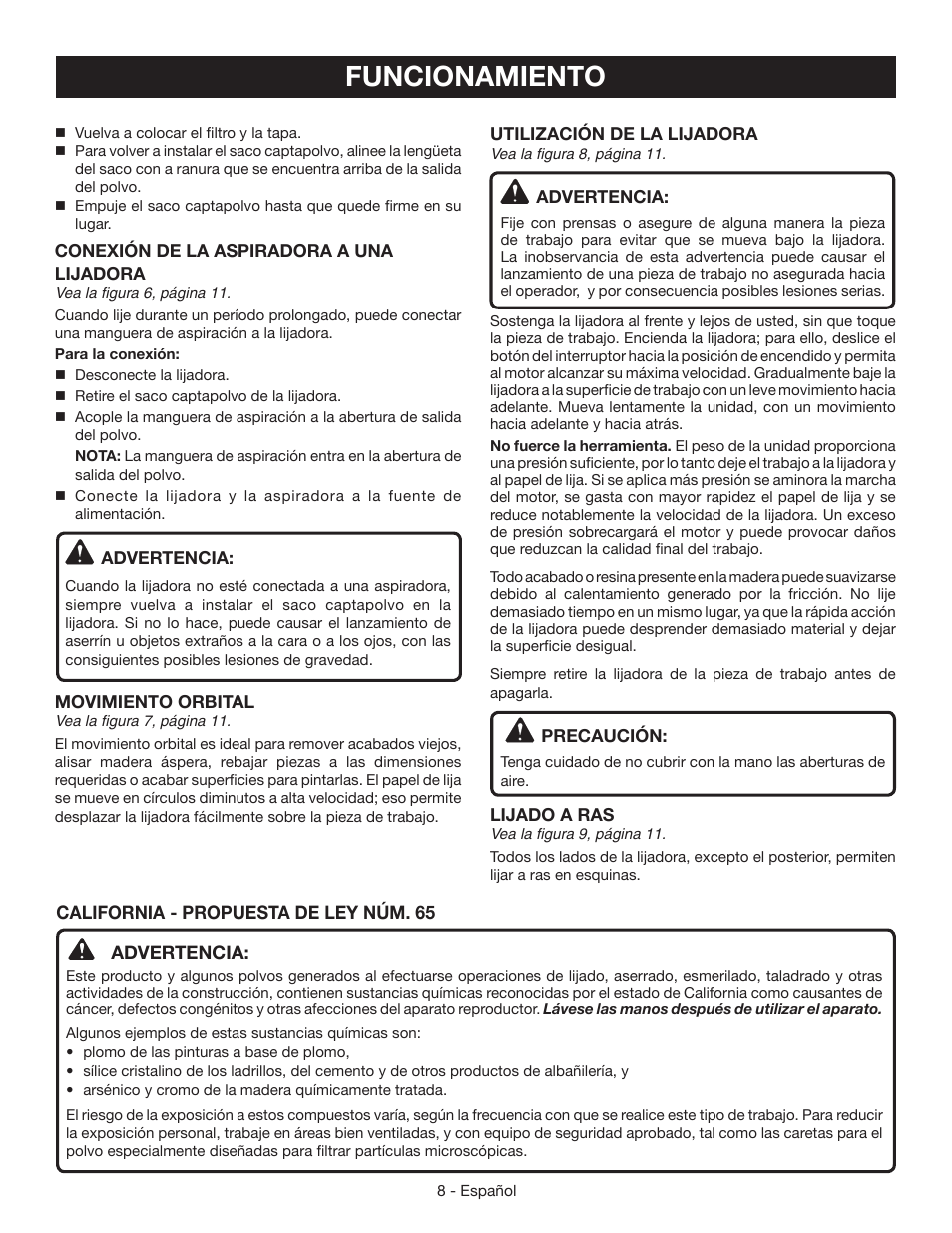 Funcionamiento | Ryobi S631D User Manual | Page 24 / 28